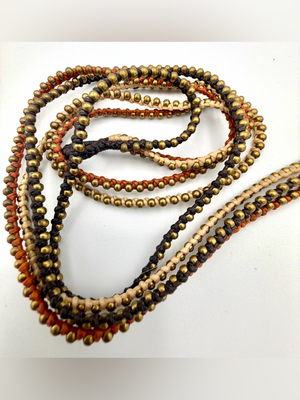 Multistrand Beaded Leather Necklace - Brown, Tan & Cream